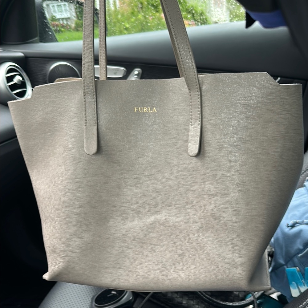 Furla Grey Saffiano Sabbia Sally Tote 11.5” X 10” X 6” Genuine Leather